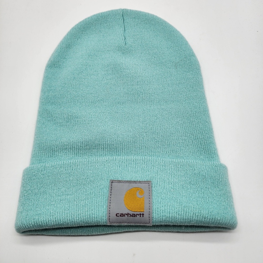 Carhartt Knit Cuffed Beanie Hat Unisex Light Aqua Mint Blue Logo Patch Winter